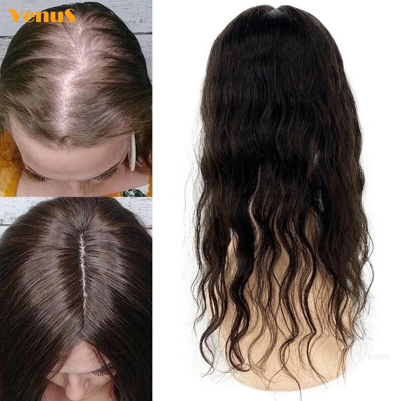 Peluquín de cabello humano virgen para mujer, Base de seda de 5 ''x 5'', Topper, Clips de Base de cuero cabelludo Natural, 13x12 cm, Topper de parte media de 10-22''