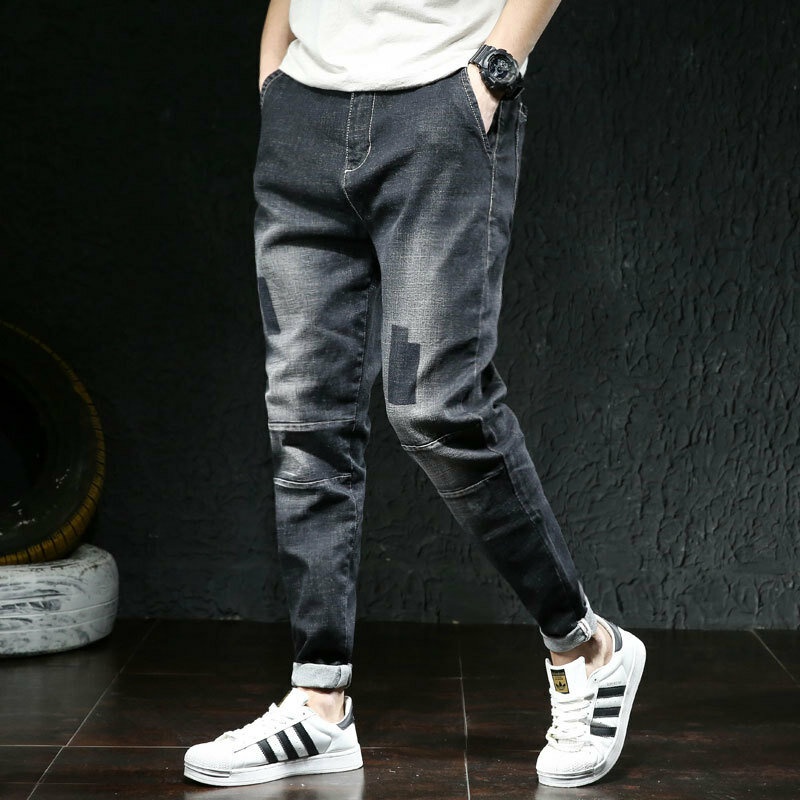 Jeansy męskie spodnie jeansowe elastyczne rozciągliwe poszarpane spodnie Streetwear męskie talia Plus duże rozmiary 44 46 HIp Hop luźna nowa marka modowa