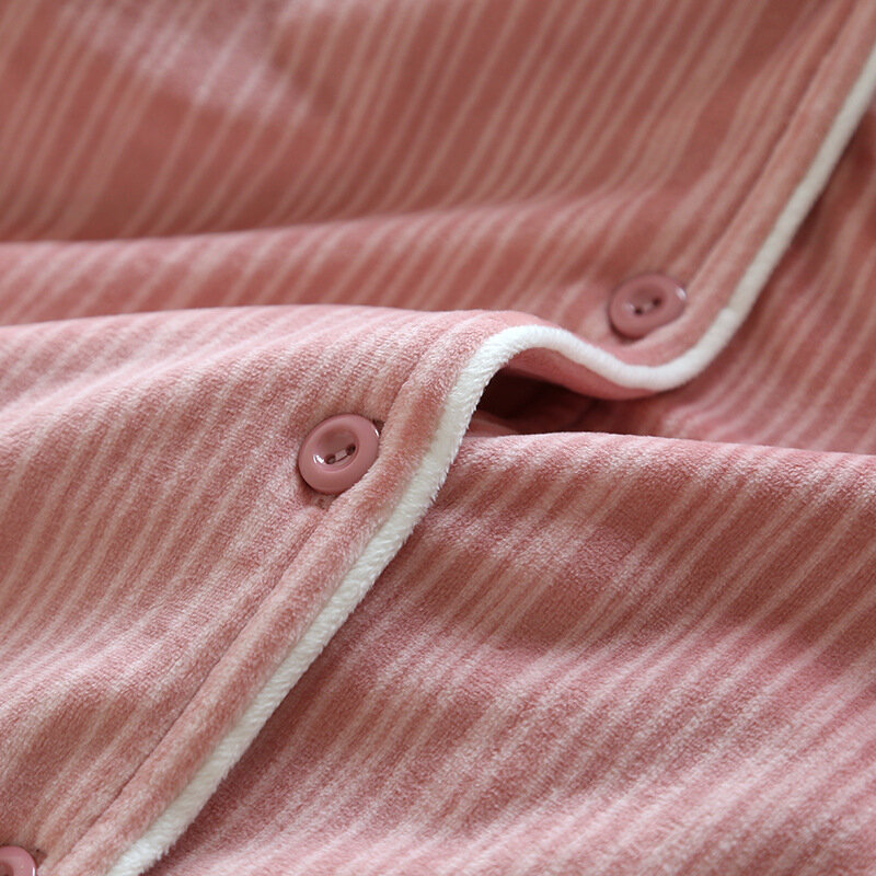 Kupokasi Winter Thick Flannel Pajamas Set Couple 2 Pieces Woman Men Gray Pink Casual Cute For Male Female Lapel Sleepwear