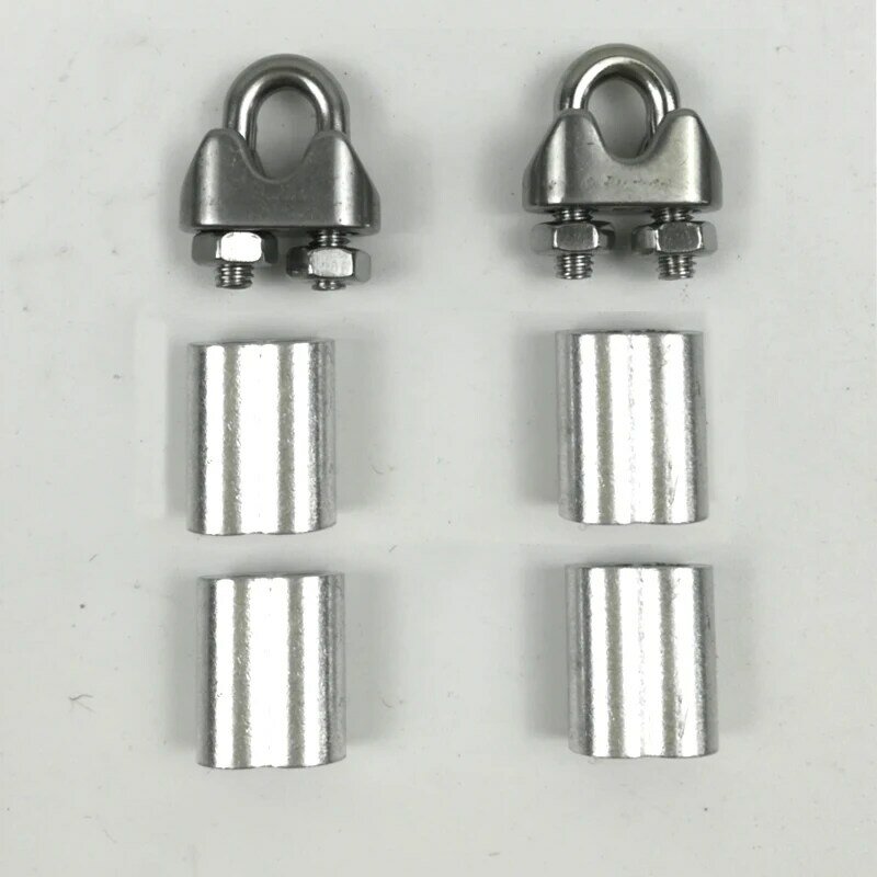 Abrazaderas tipo U con tornillos + 4 casquillos de aluminio para Cable de cuerda de alambre Flexible duro de acero de 2mm, 2,5mm, 3mm, 3,5mm y 4mm, 2 uds.