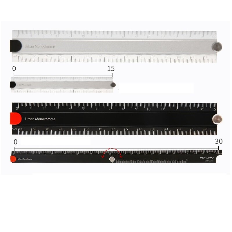 Kokuyo 알루미늄 접이식 눈금자, 도시 흑백 측정 규칙, 일본 문구, 사무실 학교 학생 용품, A6336, 15cm, 30cm