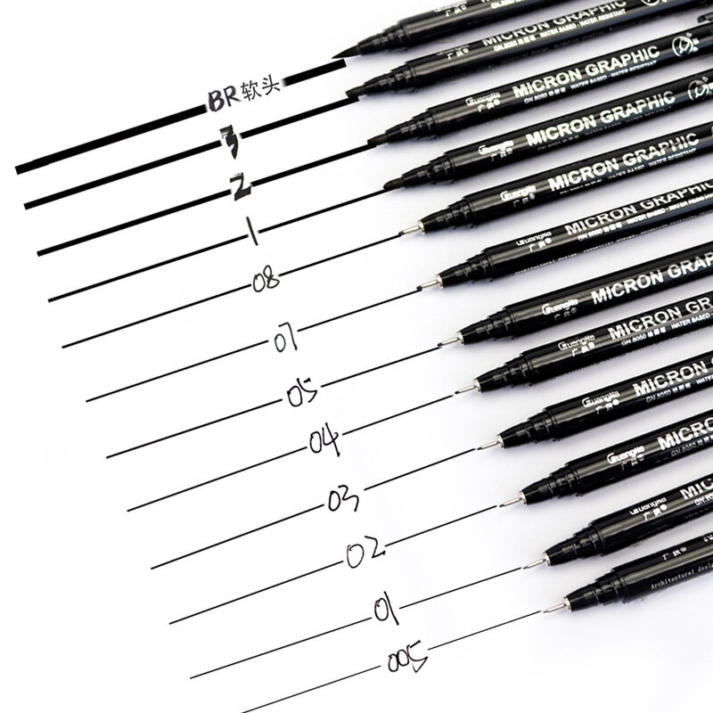 Guangna-Bolígrafo de aguja para pintura artística, pincel con diseño gráfico de 8050 micras, 005, 01, 02, 03, 04, 05, 07, 08, 1,0, 2,0, 3,0