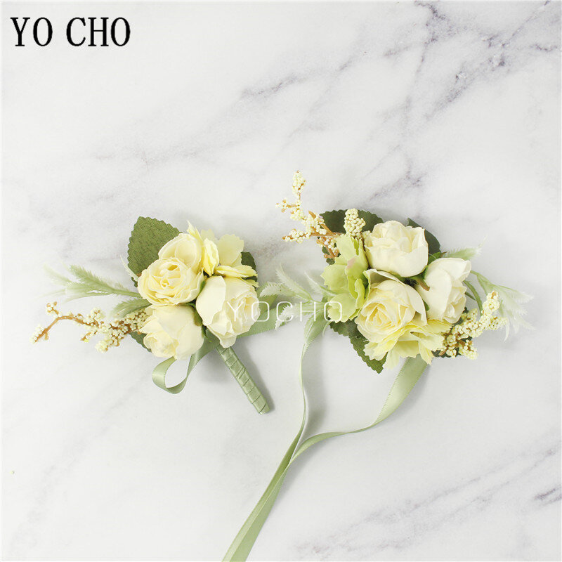 Pulseira botões de flores, buquê de noivado para madrinhas e damas de honra, flor boutique com rosas brancas