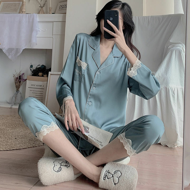 Spring Sexy Cozy Pajama Sets Women Lace Elegant Young Fashion Patchwork Princess Loose Tender Simple Homewear Outfits Korean Ins