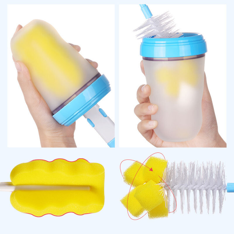 Juego de cepillos para botella de pezón, esponja de limpieza de 360 °, cepillo para botella de leche, Kit de limpieza de chupete, herramientas multiusos para limpieza de biberones, 6 unids/set