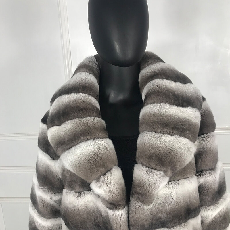 Chinchila casaco de pele colorido feminino jaqueta real pele de coelho vestimenta com gola virada para baixo