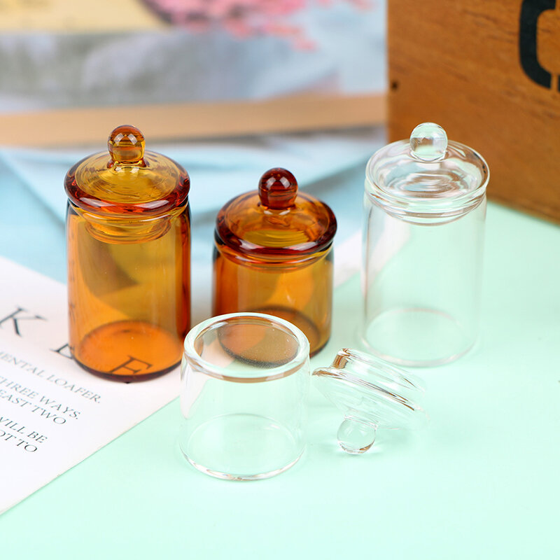 1:12 Dollhouse Mini Glass Candy Jar Simulation Candy Bottle Model Coffee Bean Storage Bottle Kitchen Decor Toy