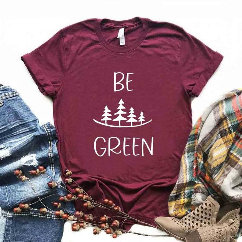 Camisetas con estampado de camping be green para mujer, camiseta divertida informal de algodón para mujer, camiseta Hipster de 6 colores, NA-846