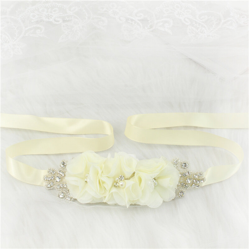 (1pc) strass de prata cinto de noiva flor vestido de casamento cintos de cetim de poliéster faixa de casamento para vestido de dama de honra de casamento