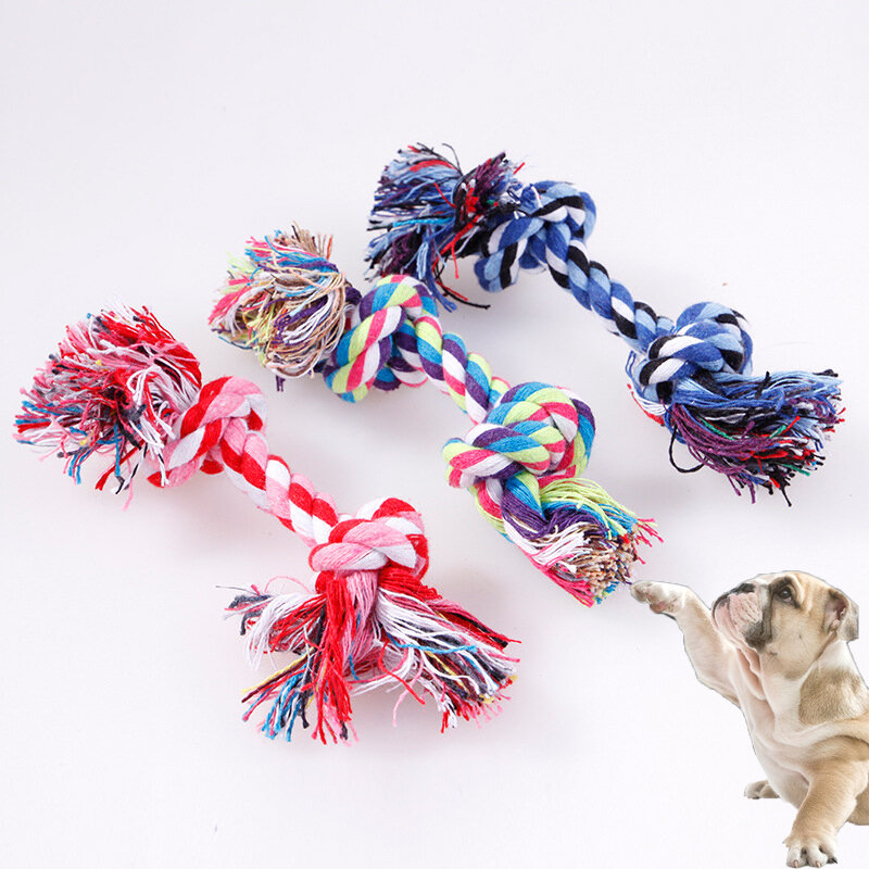 Cuerda de doble nudo para masticar para perros y cachorros, juguetes de nudo para masticar, dientes limpios, cuerda trenzada duradera de hueso, juguete Molar para mascotas, 1 unidad de Color aleatorio