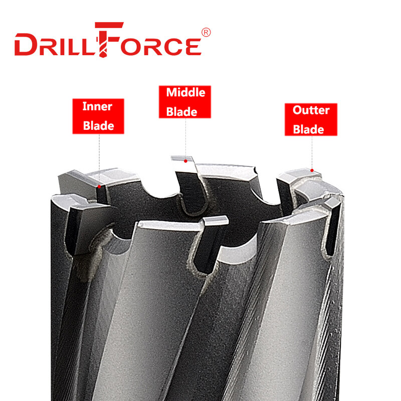 Drillforce 12-65mmx50mm TCT Annular Cutter Hole Saw Tungsten Carbide Tip Hard Alloy Core Drill Bit untuk Magnetik Bor
