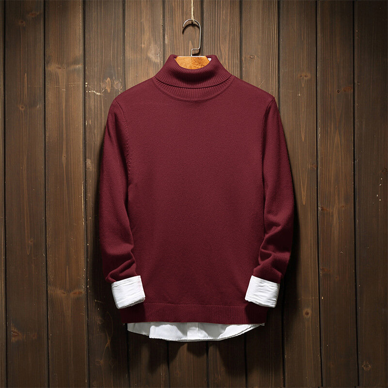 MRMT-suéter informal de cuello alto para hombre, Jersey Delgado, de Color sólido, otoño, 2024