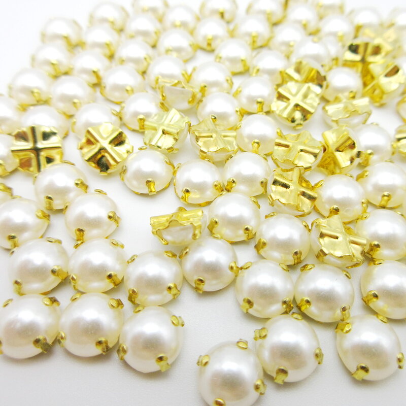 6/7/8/10mm White Sewing Pearl Beads Sew On Rhinestones With Silver / Gold Claw For Fabric Garment Bag shoes accessories Diy