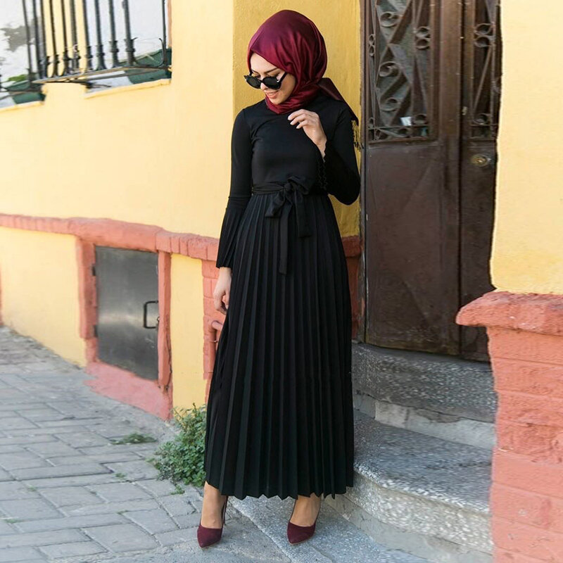 Vestido musulmán de Ramadán Eid Mubarak para mujer, Abaya plisada, Hijab, caftán de Dubái, vestidos turcos, ropa islámica