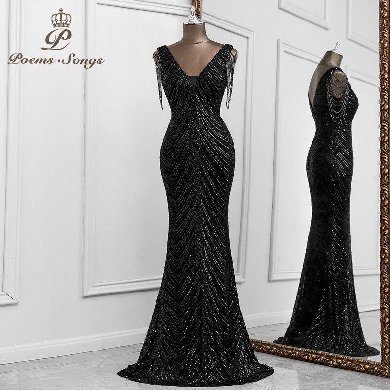 Sexy syrenka czarne suknie wieczorowe vestidos elegantes para mujer de noche largo wieczór de mariage szata femme vestidos sukienka na studniówkę