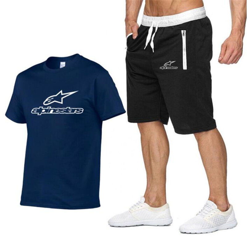 Мужская футболка и шорты alpinestors, летний комплект из 2 предметов, спортивный костюм и шорты, повседневная Пляжная футболка, спортивная одежда,...