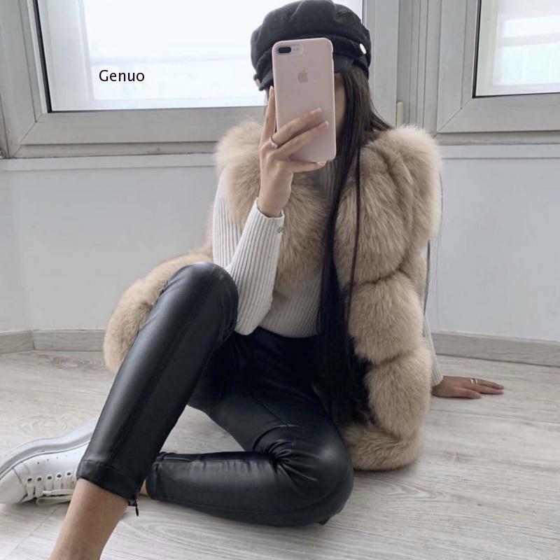 Women's Faux Fox Fur Sleeveless Vest 2020 New Autumn Winter Female Warm Outwears Lady Solid Fluffy Middle Long Coat Clothes
