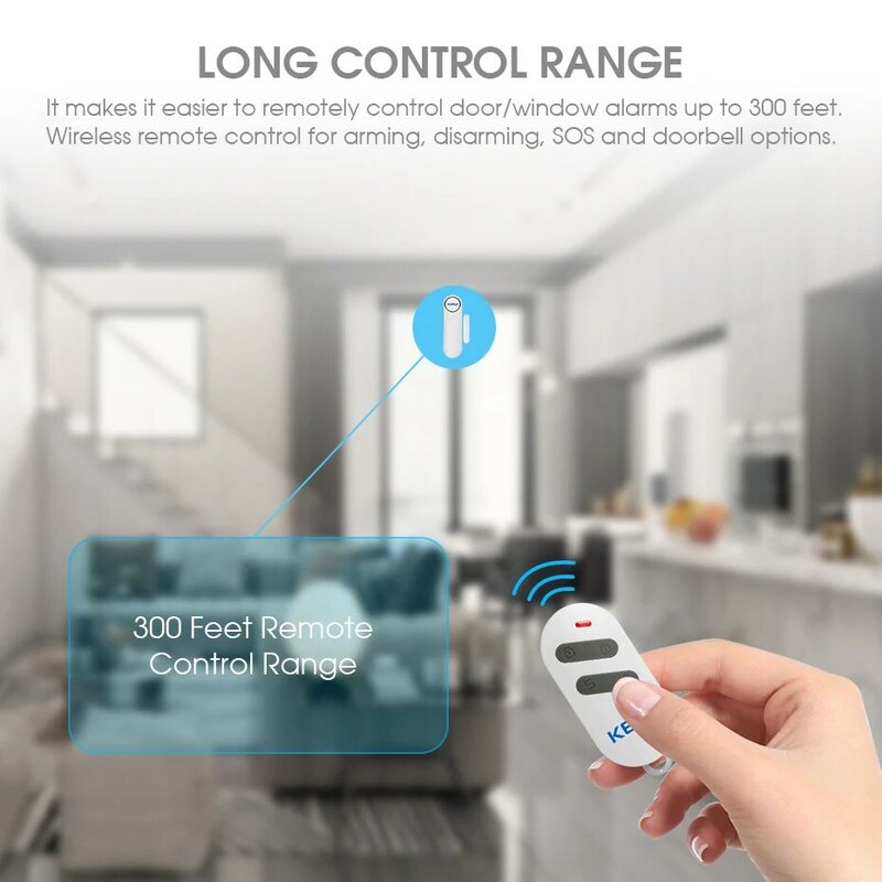 KERUI Alarm Sensor pintu/jendela nirkabel 300 kaki 120db pengendali jarak jauh pintar antimaling untuk Kabinet anak-anak keamanan rumah