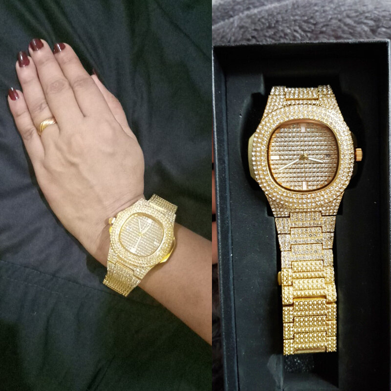 2023 Iced Out Часы Хип-хоп золотые мужские кварцевые часы мужские деловые часы женские водонепроницаемые блестящие бриллиантовые мужские часы женские подарки