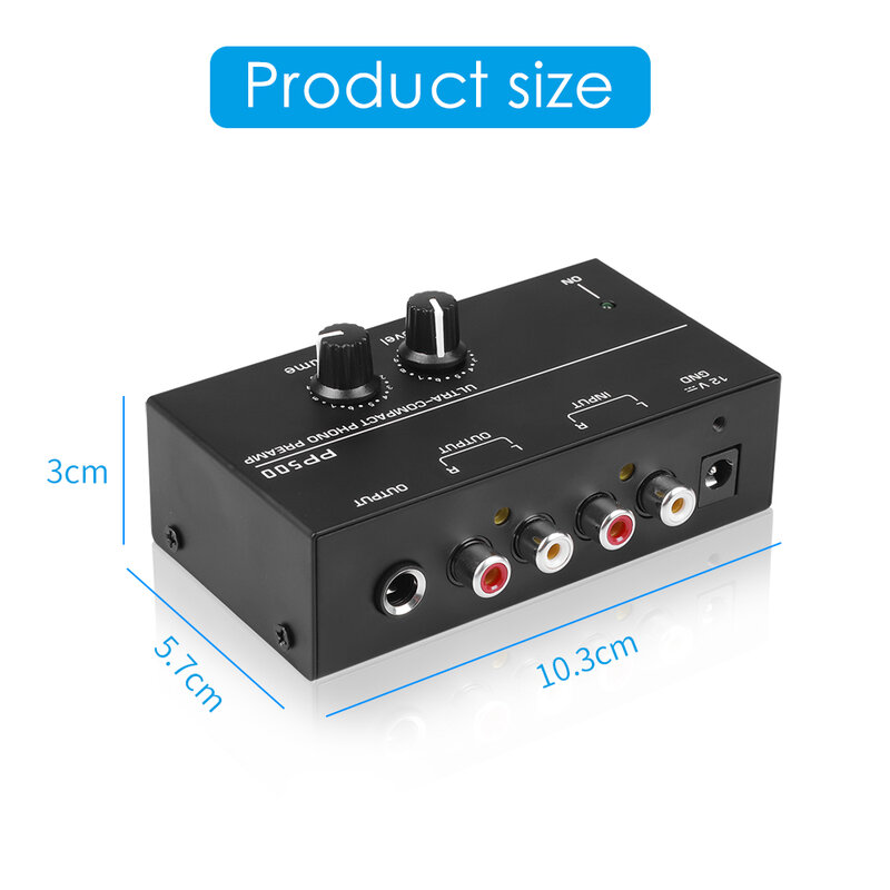 Phono Preamp pre Amp Preamplifier with Level Volume Control RCA Input Output 1/4" TRS Output Interfaces for LP Vinyl Turntable