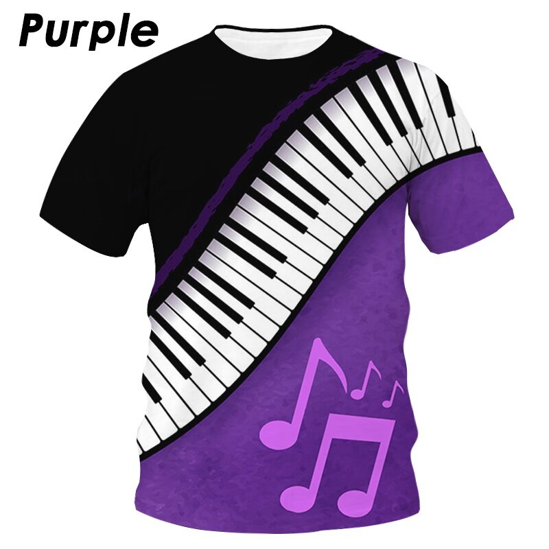 男性と女性のためのTシャツ,流行のピアノプリント,3D面白いTシャツ,ヒップホップTシャツ