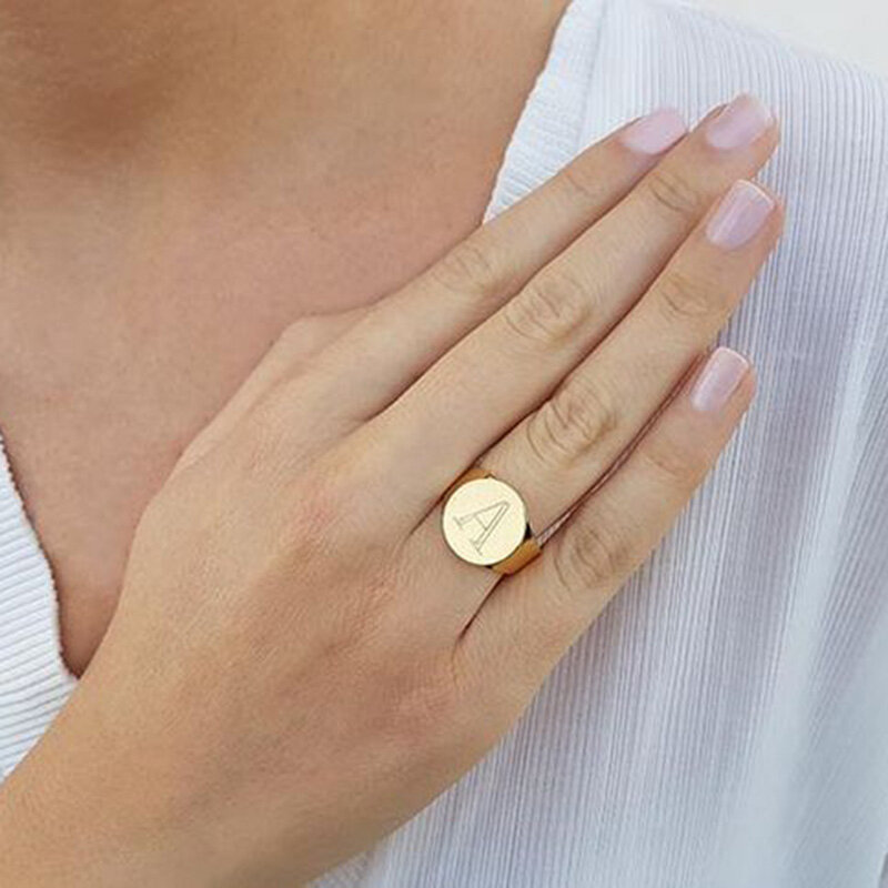 Anéis iniciais minimalistas para mulheres, anéis custimized de aço inoxidável brilhante, joias de rua, para mulheres