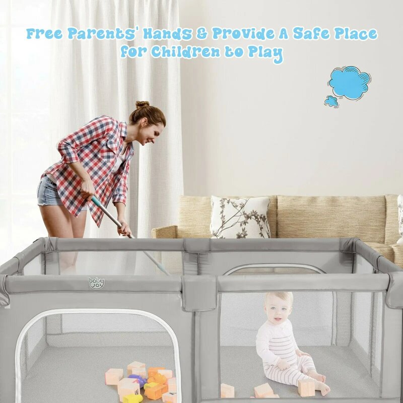 Corralito Extra grande para bebé, centro de actividades para niños, patio de juegos de seguridad con puerta gris BB5560HS