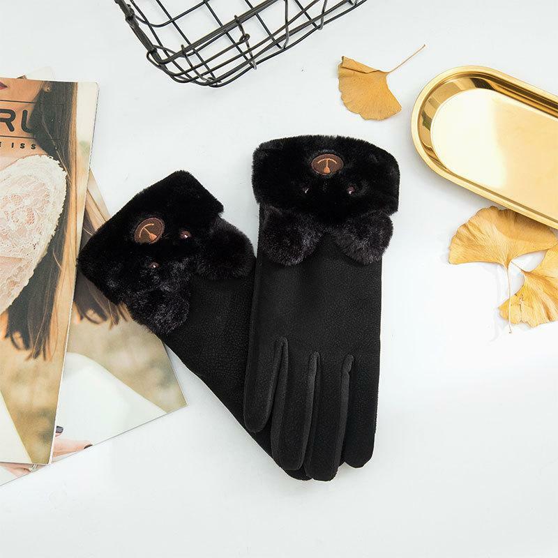Zamszowe zimowe damskie rękawiczki koreańskie śliczne grube jesienne i zimowe ciepłe rękawiczki do jazdy i jazdy konnej rękawiczki do ekranu dotykowego