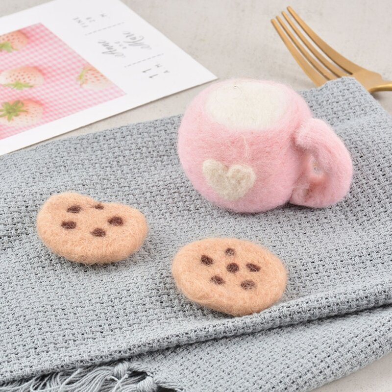 3Pcs DIY Baby Wool Felt Milk Tea Cup+Cookies Decorations Newborn Photograph Prop G99C