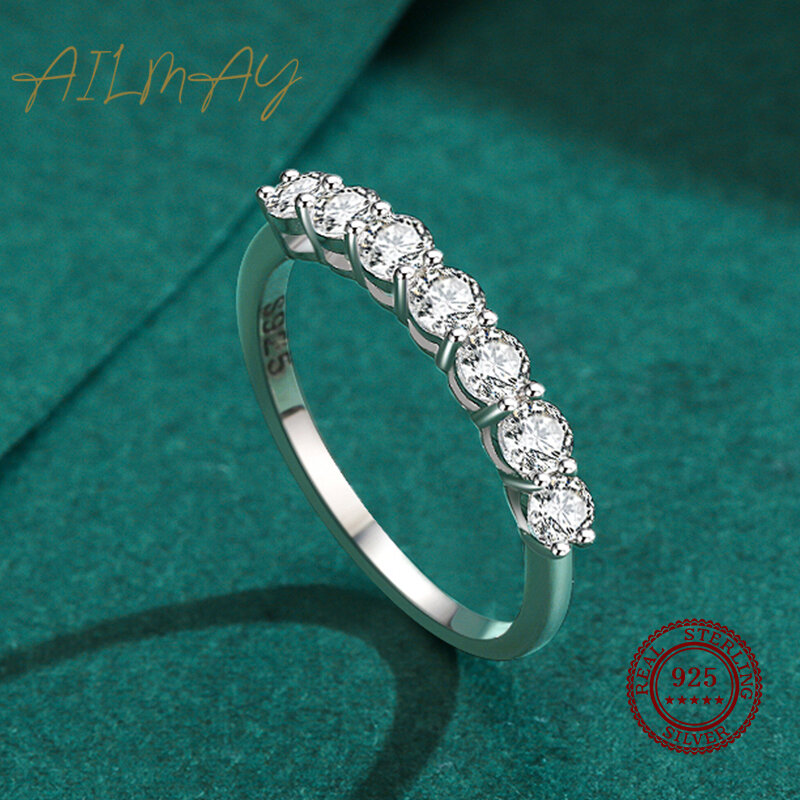 Ailmay 100% 925 Sterling Silber Stapelbare Runde Dazzling Zirkonia Ringe für Frauen Hochzeit Engagement Schmuck Geschenk