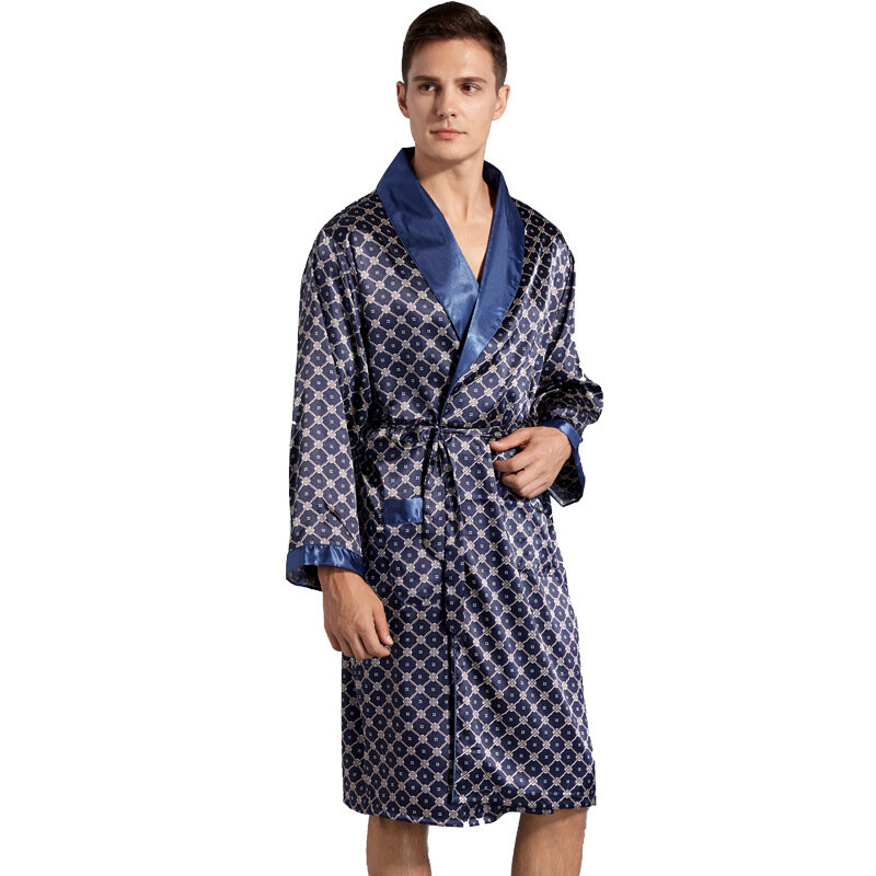 Luxury Men's Silky Satin Kimono Robe 5XL Long Sleeve Sleepwear Bathrobe Oversized Satin Nightgown Summer Home Clothes