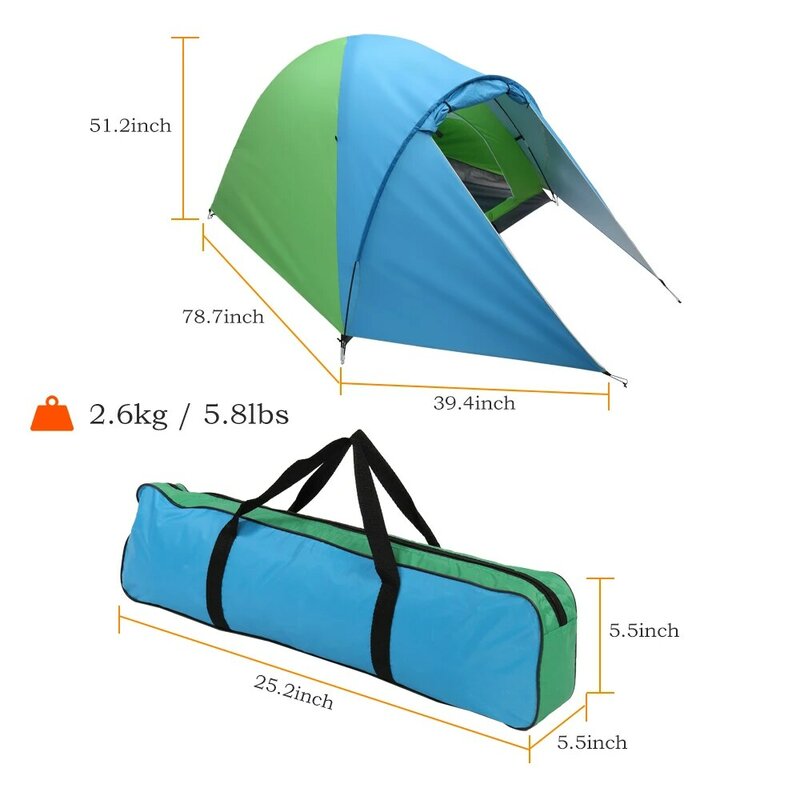 Keluarga Berkemah Tenda Outdoor Instan Kabin Tenda 4 Orang Double Layer untuk Hiking Backpacking Trekking Biru & Hijau [US-W]
