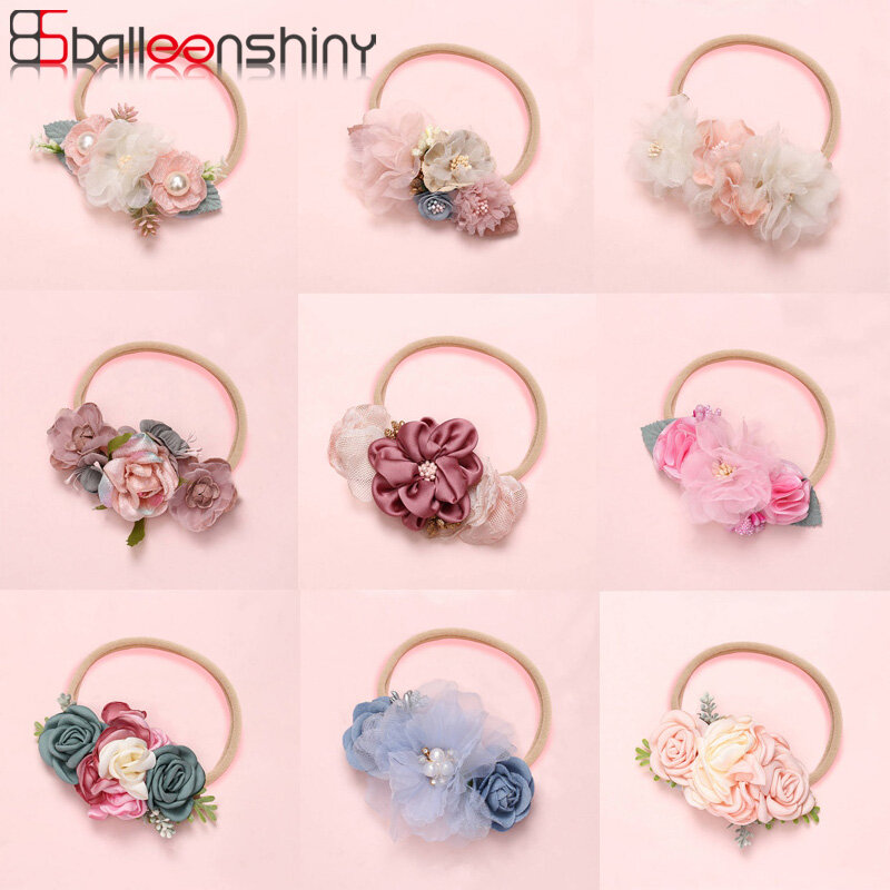 Balleenshiny-Diadema para bebé y niña, cinta para el pelo sin costuras, súper suave, con flores hechas a mano