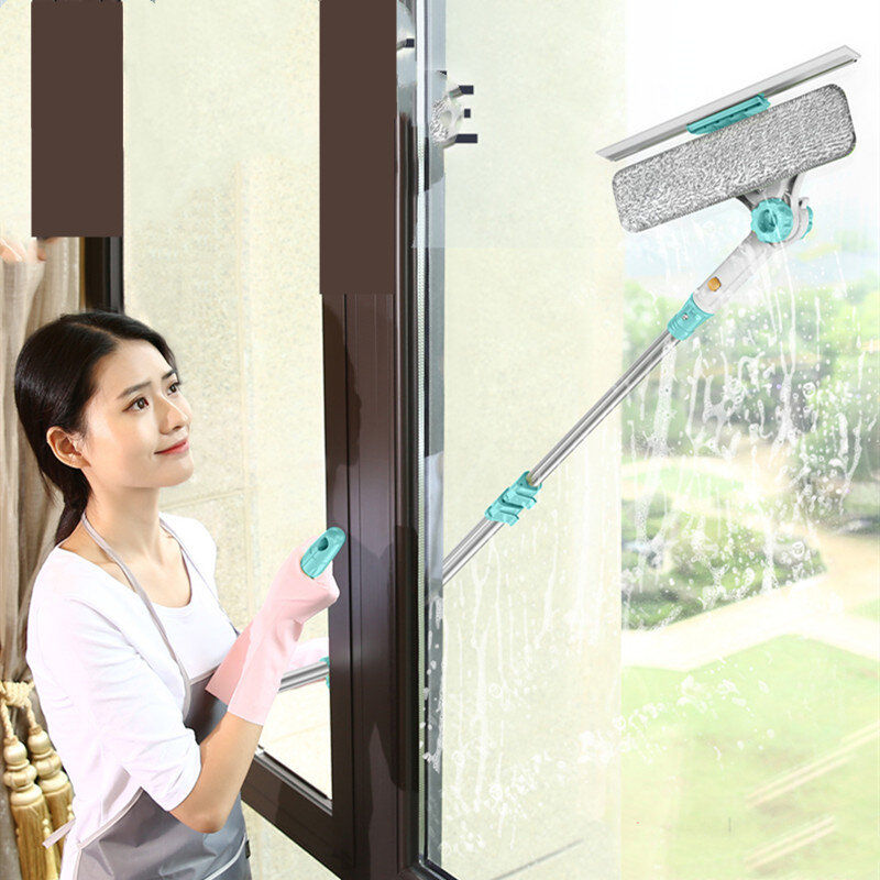 Telescopic Window Glass Cleaner Microfiber Head Rags High-rise Building Wipers Dust Mud Cleaning Glass Scraper Spin Scrubber