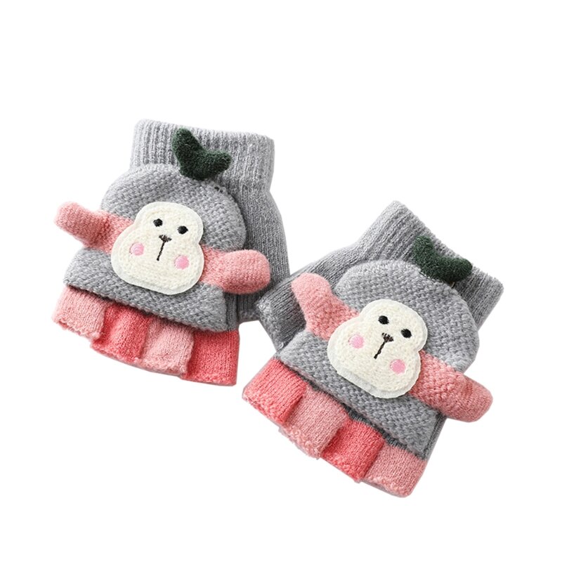 Guanti invernali per bambini simpatici guanti mezze dita in Cashmere Cartoon guanti pieghevoli per bambini lavorati a maglia guanti caldi ragazza ragazzo