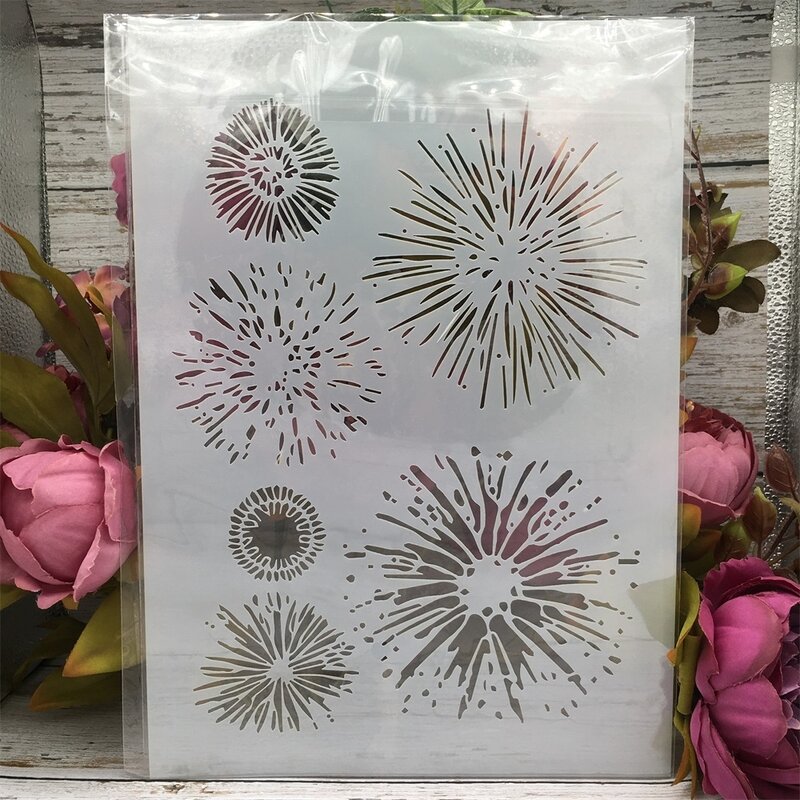 A4 29cm Firework Flowers DIY Layering Stencils Wall Painting Scrapbook Coloring Embossing Album Decorative Template