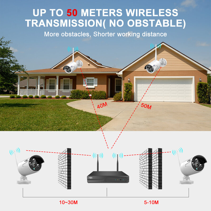 Hiseeu-Sistema de videovigilancia con WiFi para exteriores, Kit de seguridad de cámara CCTV con visión nocturna IR, 10 canales, P2P, NVR, Audio de movimiento