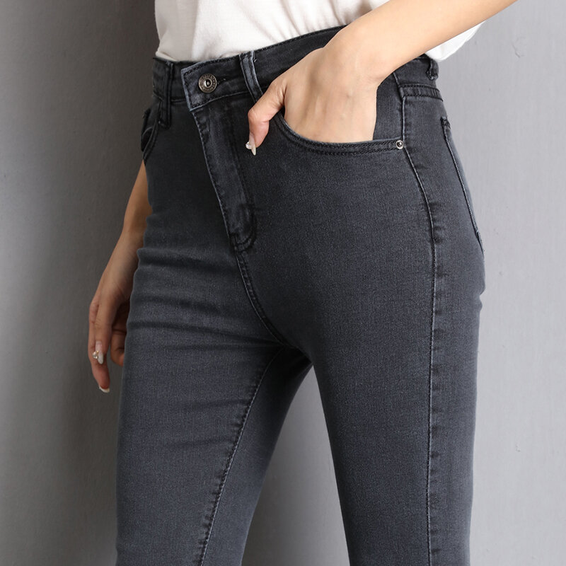 Jeans per donna Jeans mamma blu grigio nero donna alta elastico 36 38 40 Jeans elasticizzati pantaloni skinny in denim lavato femminile