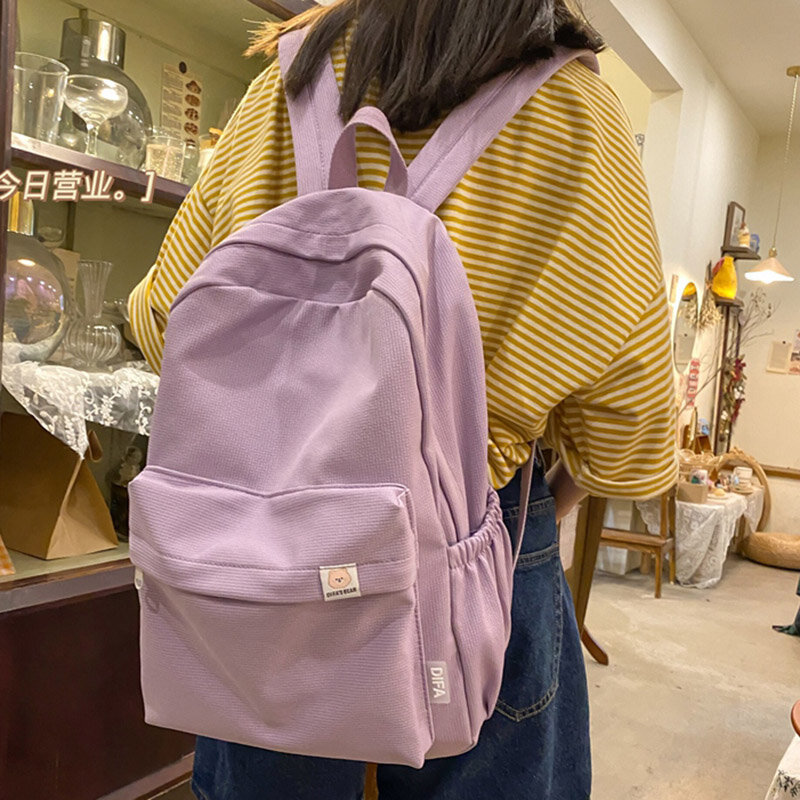 Водонепроницаемый нейлоновый женский рюкзак, дорожные ранцы для девочек-подростков, однотонные сумки для книг