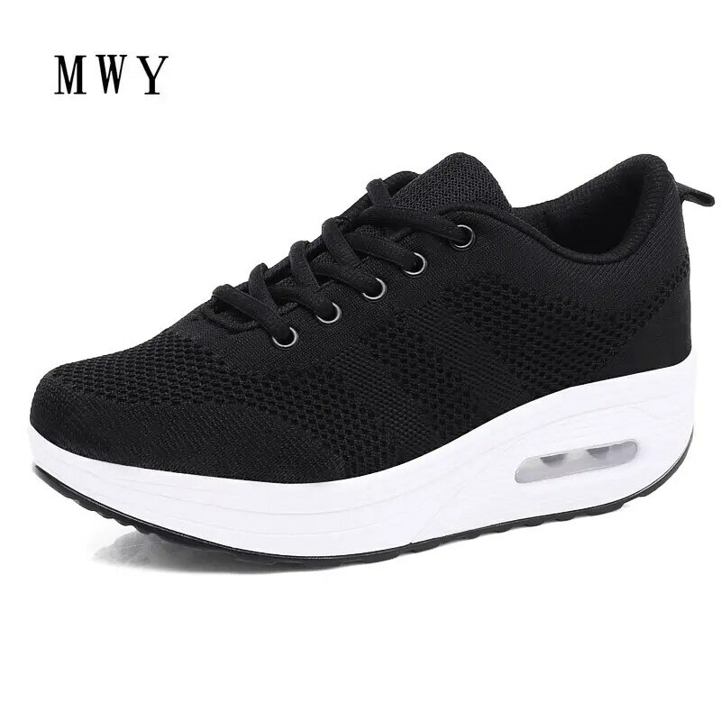 MWY Women Platform Shoes Fashion High Heel Sneakers Breathable Wedges Shoes For Women White Trainers Zapatillas Mujer Casual