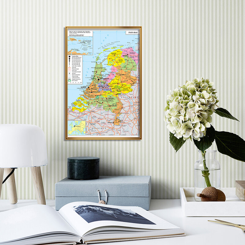 59*42 см, Нидерланды, политическая и транспортная карта во Франции, настенный постер, холст, живопись, школьные принадлежности, украшение для дома