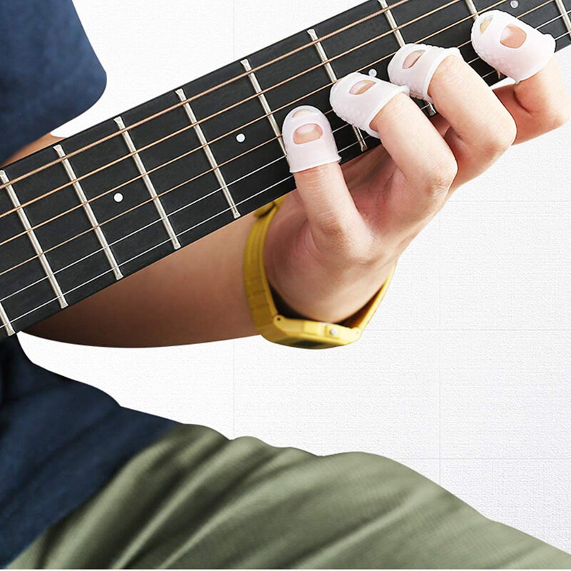 4 Cái/bộ Silicone Mềm Ngón Tay Cận Vệ Guitar Đầu Ngón Tay Chất Lượng Cao Bảo Vệ Cho Tất Cả Đàn Guitar Điện Màu Xanh Trong Suốt 2 Màu