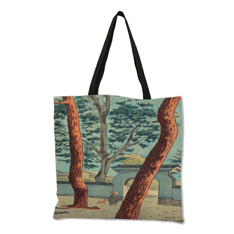 Bolso de hombro de la serie japonesa Ukiyoe para mujer, bolsos de mano Clásicos con estampado de olas marinas, bolso de compras para niñas, B06129