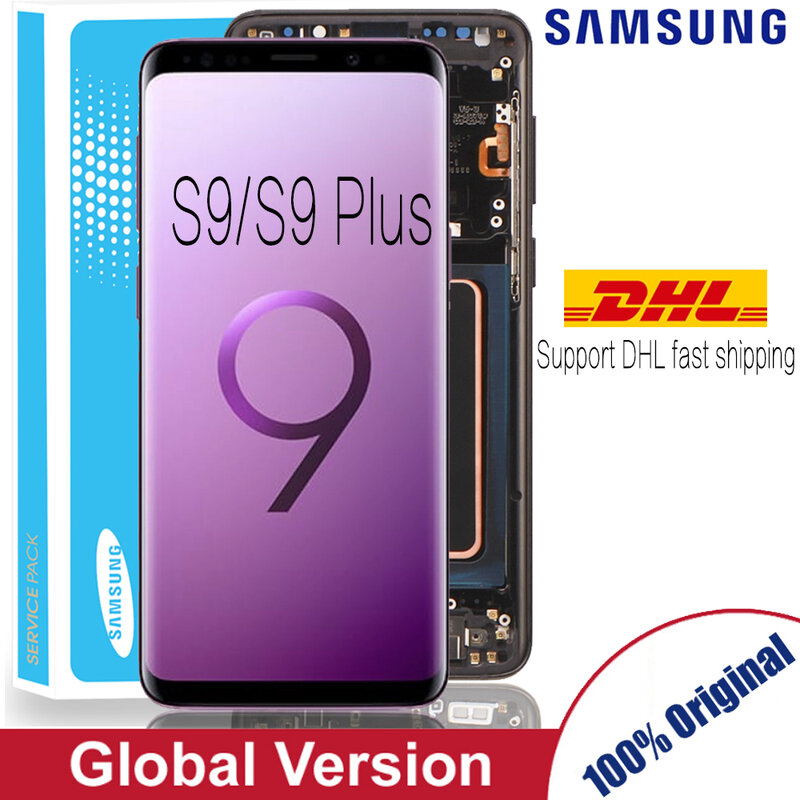 Amoled original substituição com moldura, para samsung galaxy s9 s9 +, display lcd, touch screen, digitizer, g960 g965 s9 plus lcd lcd