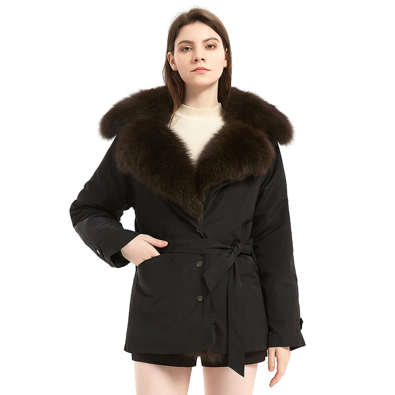 Mao maokong-女性の冬のジャケット,本物のキツネの毛皮のコート,ウサギの毛皮の裏地,短いスリムなジャケット,2021
