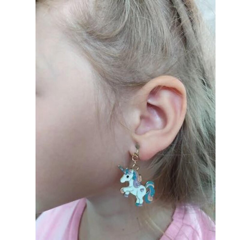 WENHQ  Cartoon Unicorn Clip on Earrings Fashion Cute Ear Clips for Little Girl Students Party Birthday No Pierced Earrings Gift