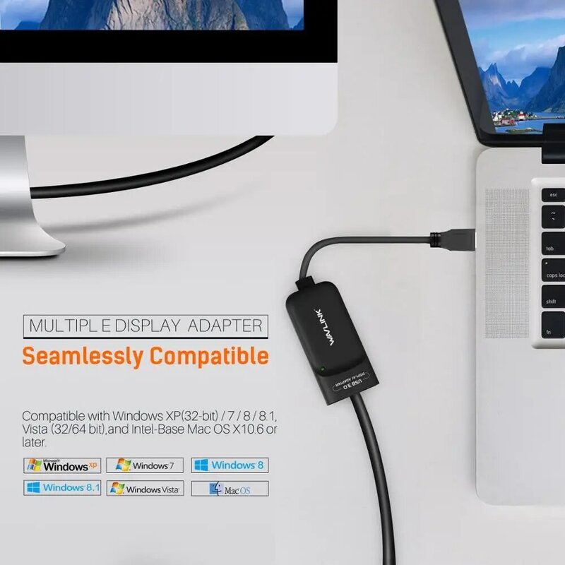 Adaptador de Placa de Vídeo Externa Wavlink, Compatível com USB 3.0 para HDMI, Gráficos de Vídeo, 2K, Estender, Espelho para Windows, Mac, M1, M2