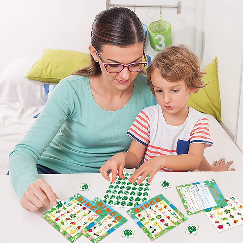 41Pcs Hawaiian Bingo Game Tropical Summer Theme Set 24 giocatori favori Puzzle impara l'inglese abbinamento giocattoli educativi per bambini