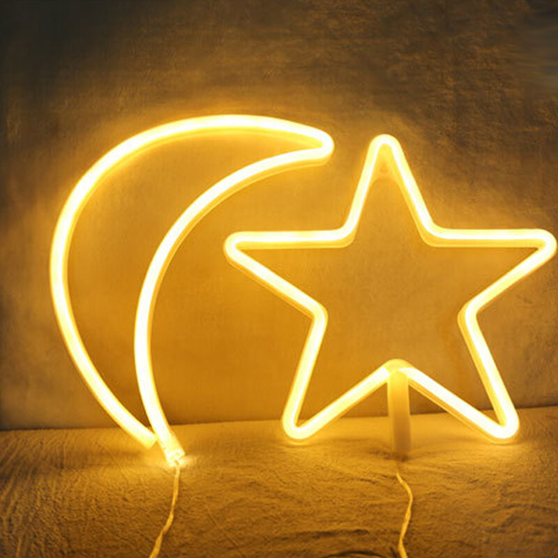 Lámpara LED de neón con USB para decoración del hogar, luces de noche de 5V con alimentación por USB, estrella, Luna, nubes, gato, adornos para fiesta de boda