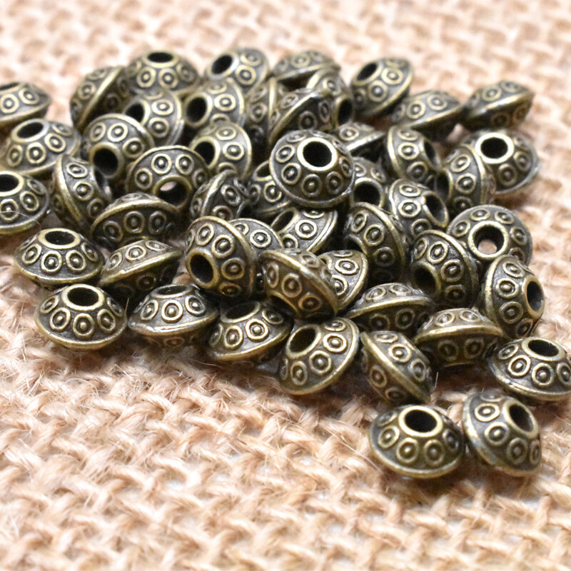 Yanqi 50 stücke Tibetischen Antike Metall Gold Farbe Oval UFO Perlen Lose Spacer Perlen für Schmuck Machen DIY Charme Armband